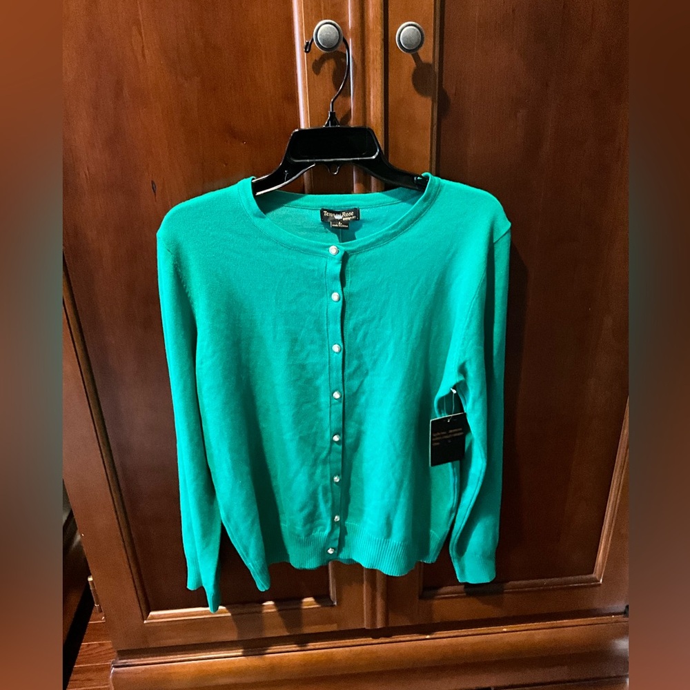 NWT Tenny  Rose Emerald Green Button-Front Cardigan Size Large